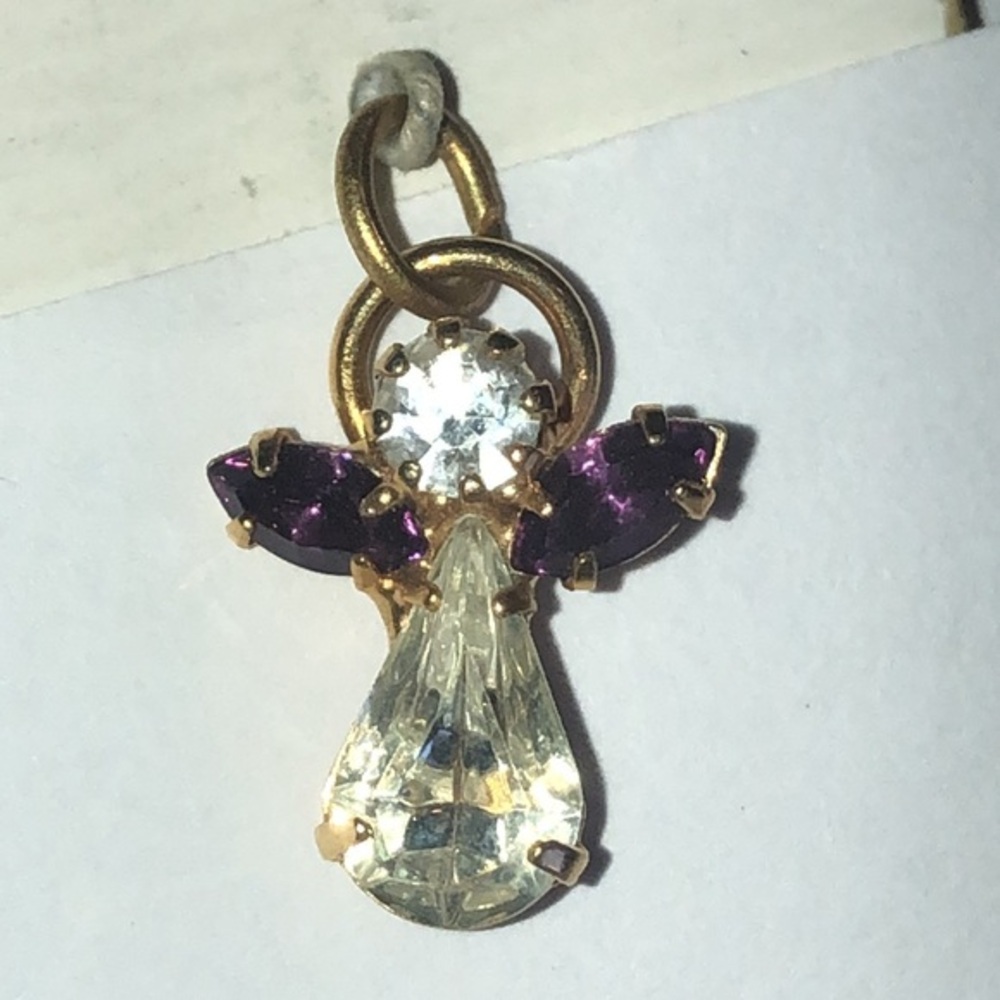 Alabaster Gold Tone and Purple Genuine Austrian Crystal Angel Pendant